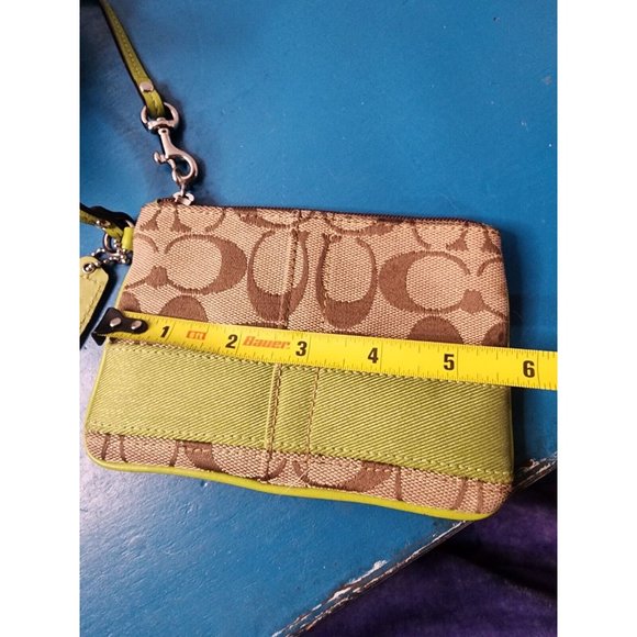 Coach Small Wristlet Wallet Green Tan Logo Women's 4" Tall 6" Wide - Picture 5 of 5